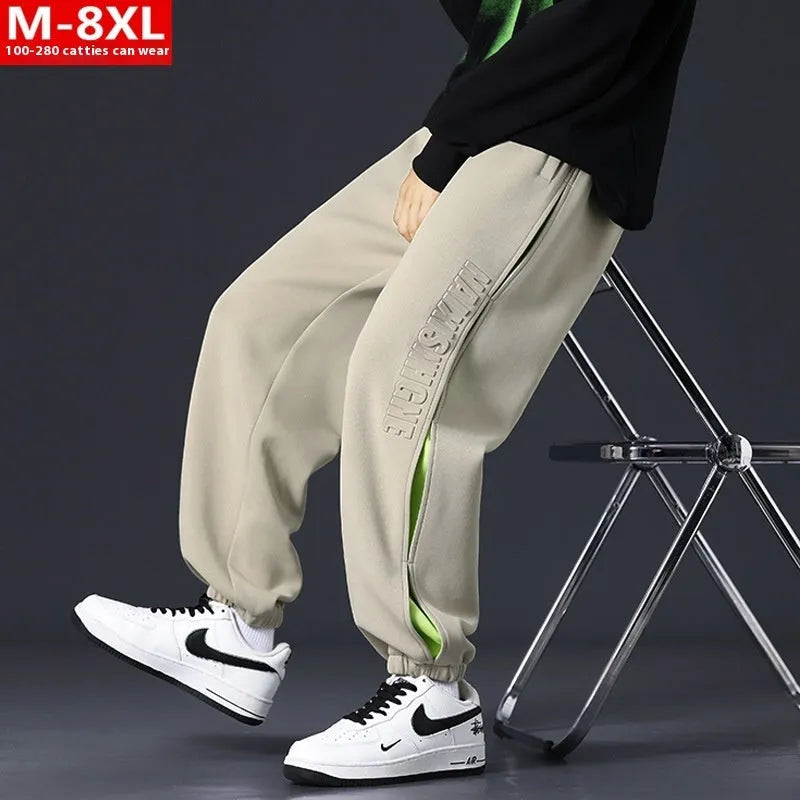 Men's loose cotton pants with ankle banded style and stitching printing details in multiple colours