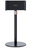 Black metal tablet bracket with telescopic lifting mechanism extended to full 200mm height