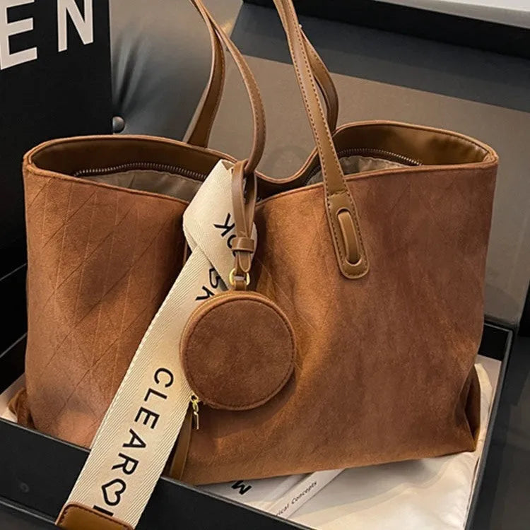 Large horizontal square shoulder tote bag in polyester with zip pocket interior available in four colours