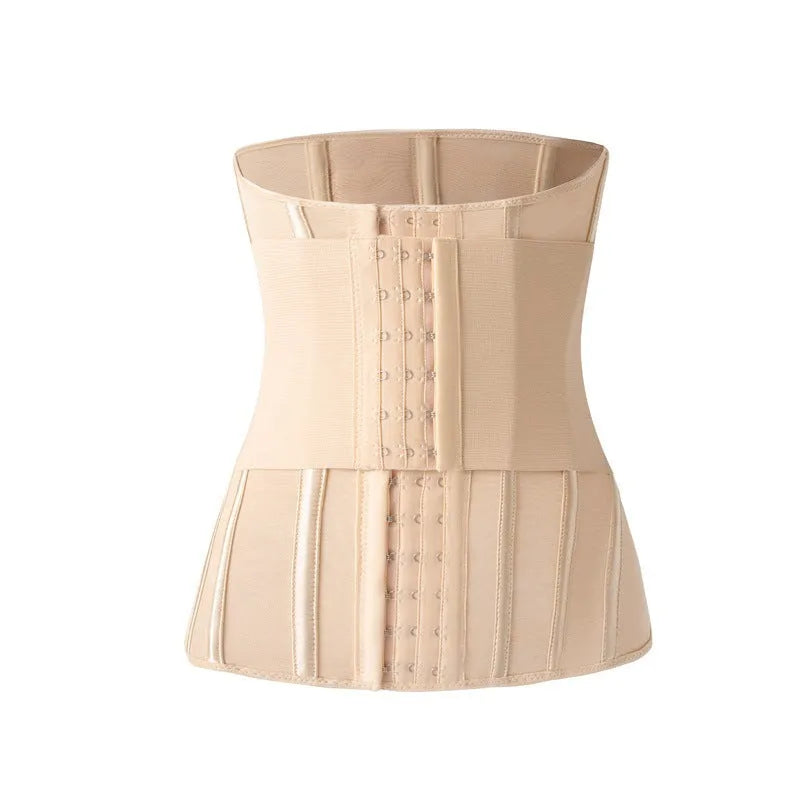 Nylon waist training belly band in black or apricot colour with adjustable tie.