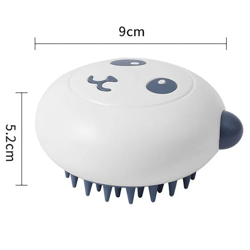 Panda-shaped silicone pet shower brush for dogs and cats in assorted colours.