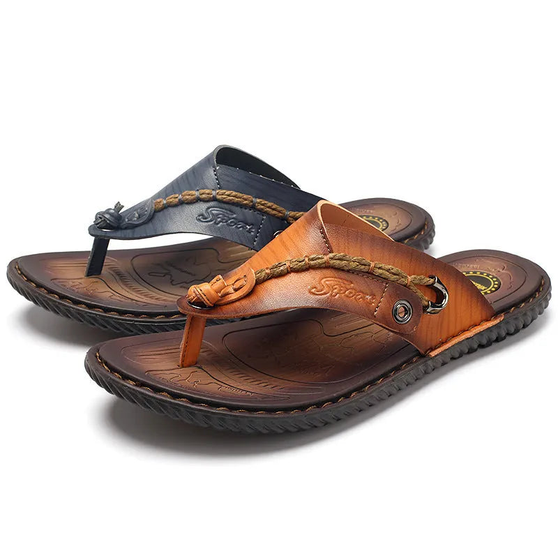 Men's dark blue herringbone pattern outdoor slippers with a rubber sole, shown in a large size.