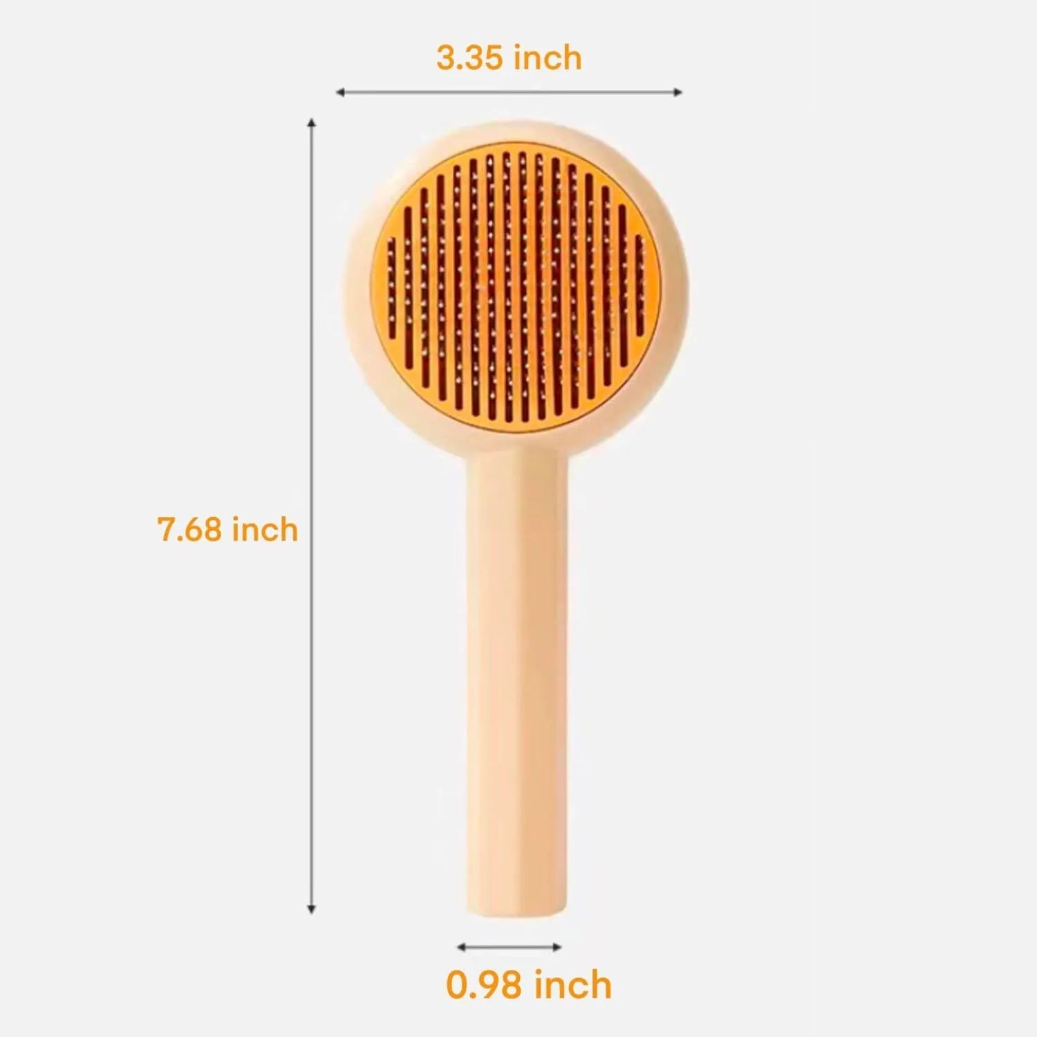Blue pet grooming brush with metal needles and self-cleaning button for cats and dogs