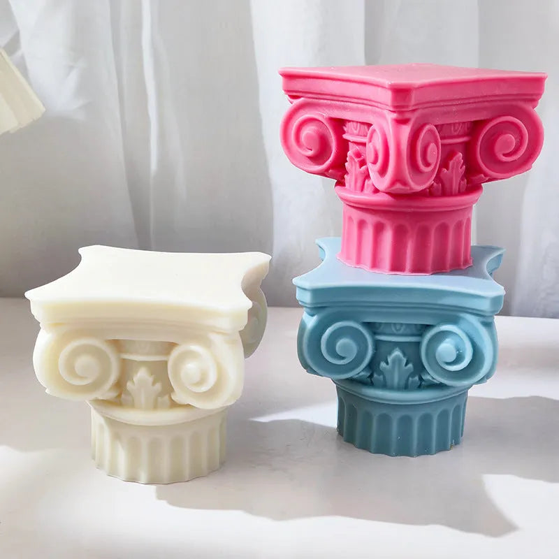 Silicone Roman pillar candle mould with irregular column design