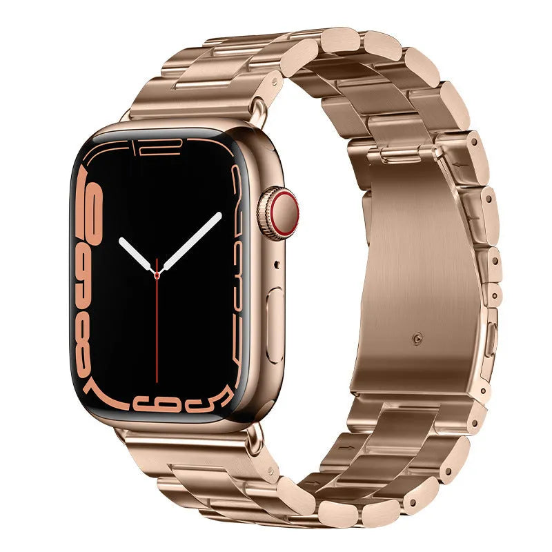 Three stainless steel metal watch bands for iWatch models 38/40/41mm and 42/44/45mm in five colours