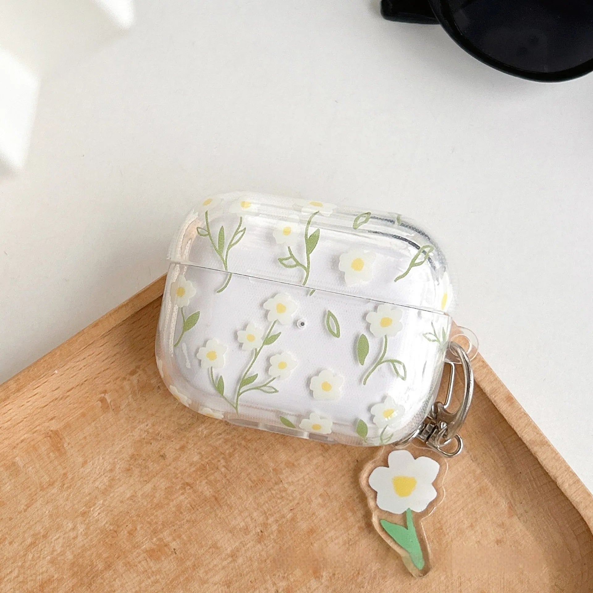 White floral pattern transparent TPU protective case cover for Apple AirPods