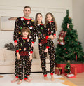Family Christmas matching pajamas set in festive plaid and cartoon prints with dog sizes included