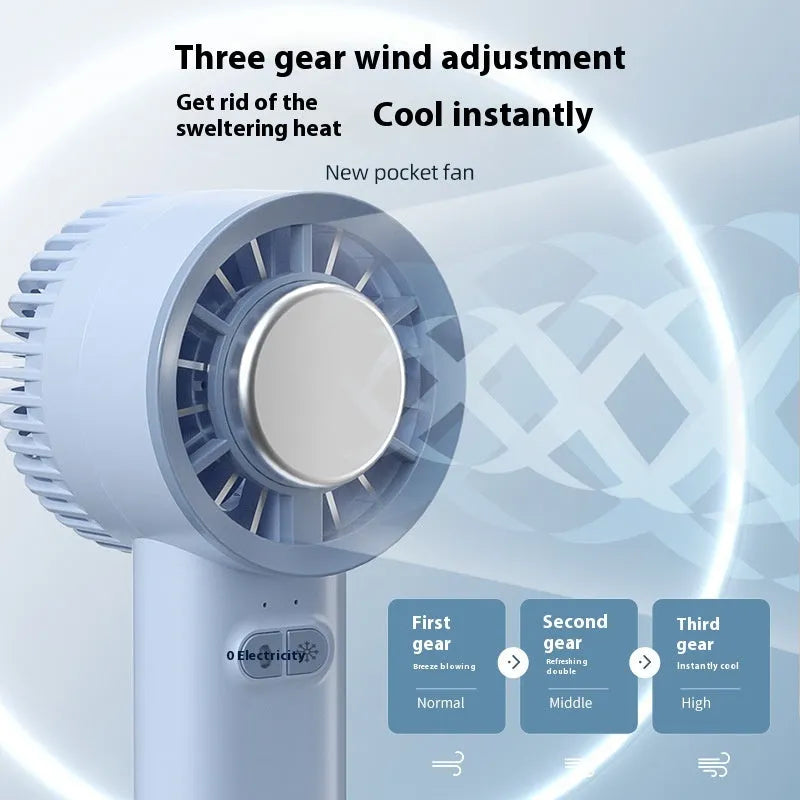 Handheld turbo jet fan in white with brushless motor and ice-cool function
