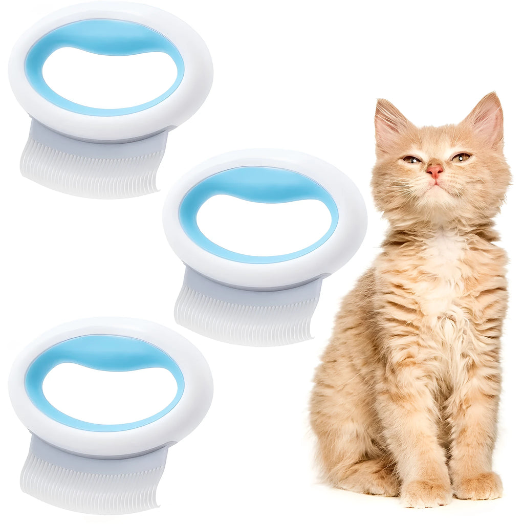 Blue pet grooming comb for cats and dogs with deshedding teeth on plastic handle
