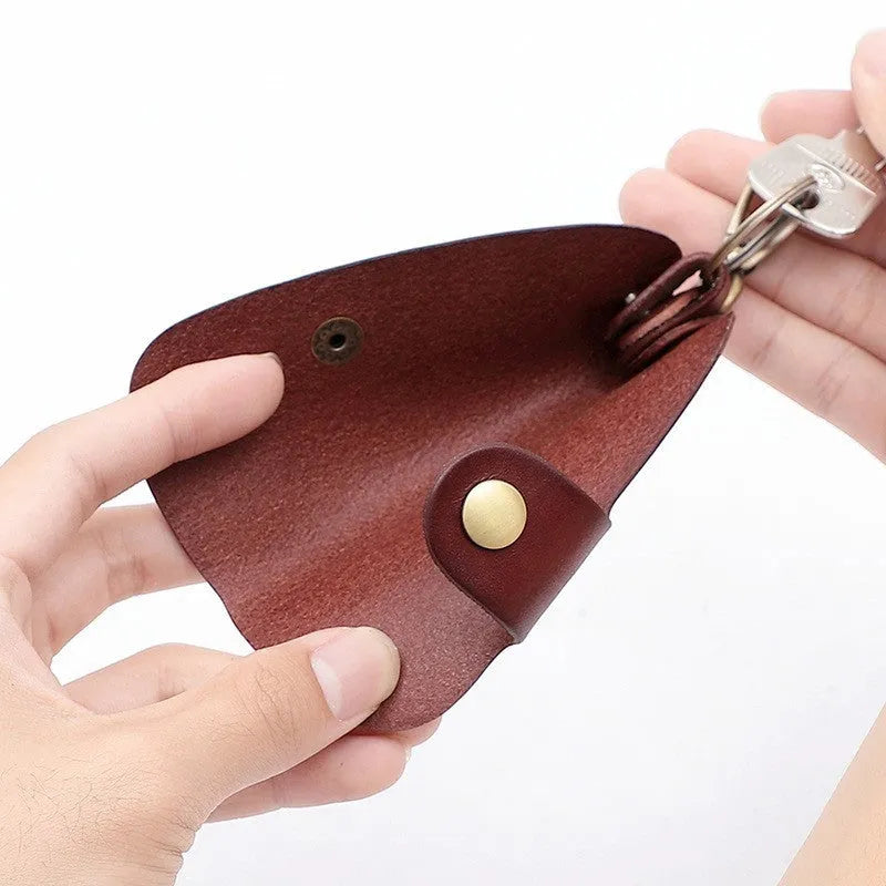 Genuine leather key storage bag for car keys in short size, shown in black.