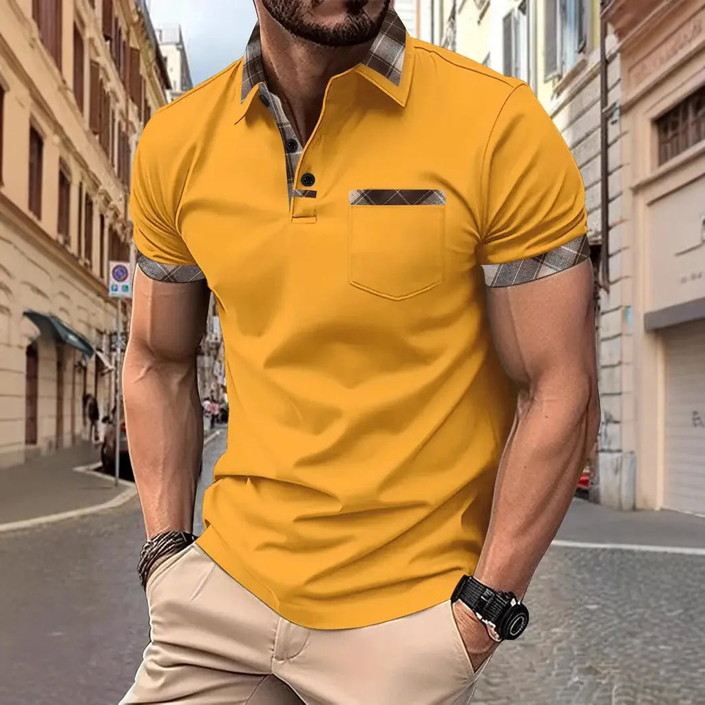 Men's plaid colourblock t-shirt with short sleeves and loose fitting cut