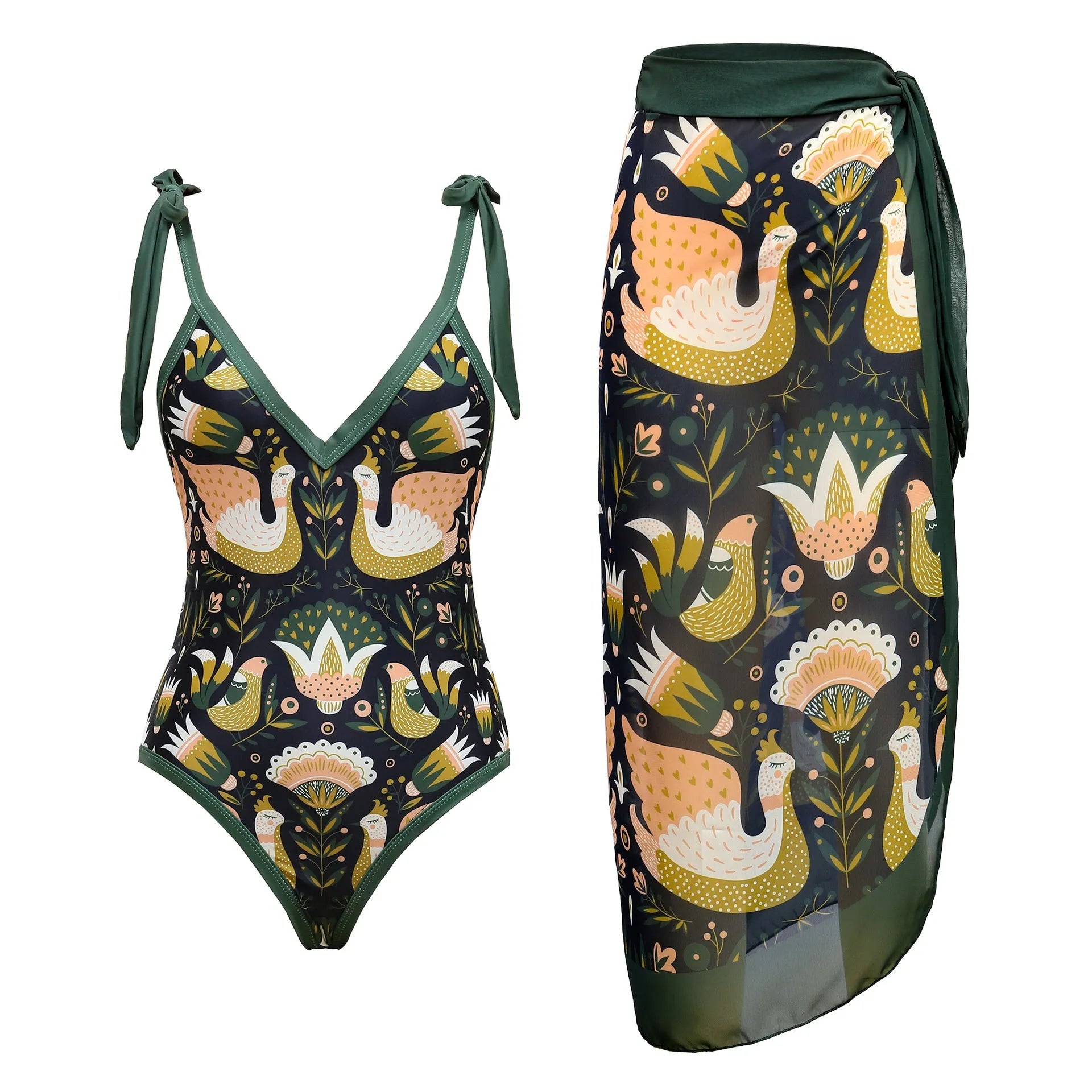 Women's solid colour one-piece swimsuit with spaghetti straps and detachable skirt in polyester fabric