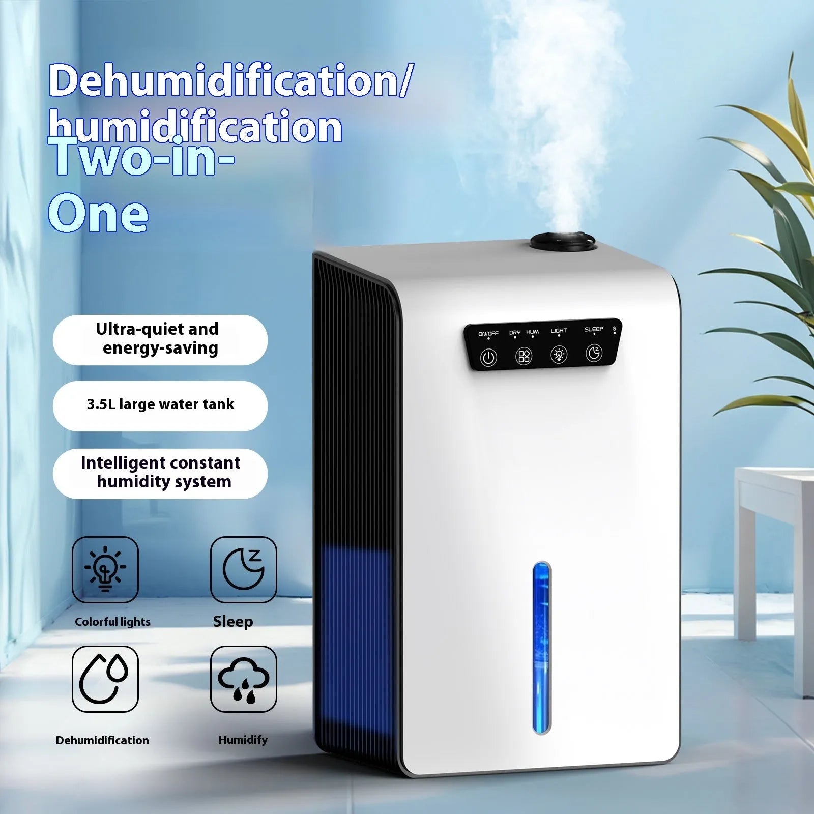 Milky white compact silent dehumidifier for small rooms and bedrooms