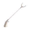 Stainless steel long-handled grabber tool with push-type handle for one-handed operation