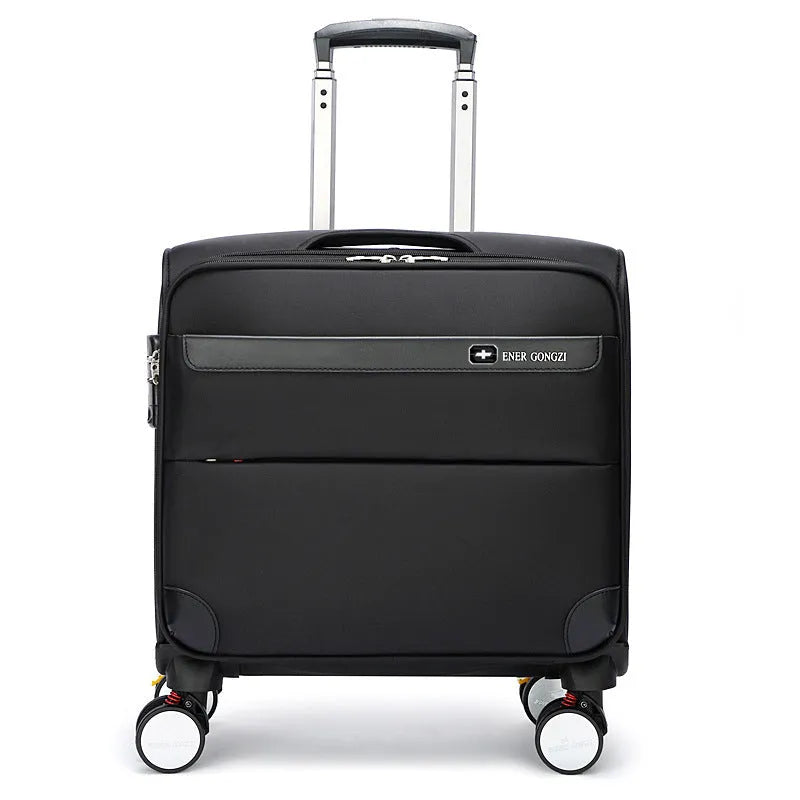 18 inch black Oxford cloth business suitcase with telescopic handle and universal wheels