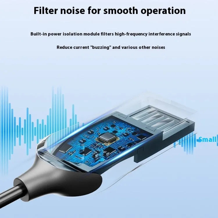 USB car Bluetooth audio receiver with zinc alloy USB connector and 3.5mm audio jack connected by PU-sheathed cable