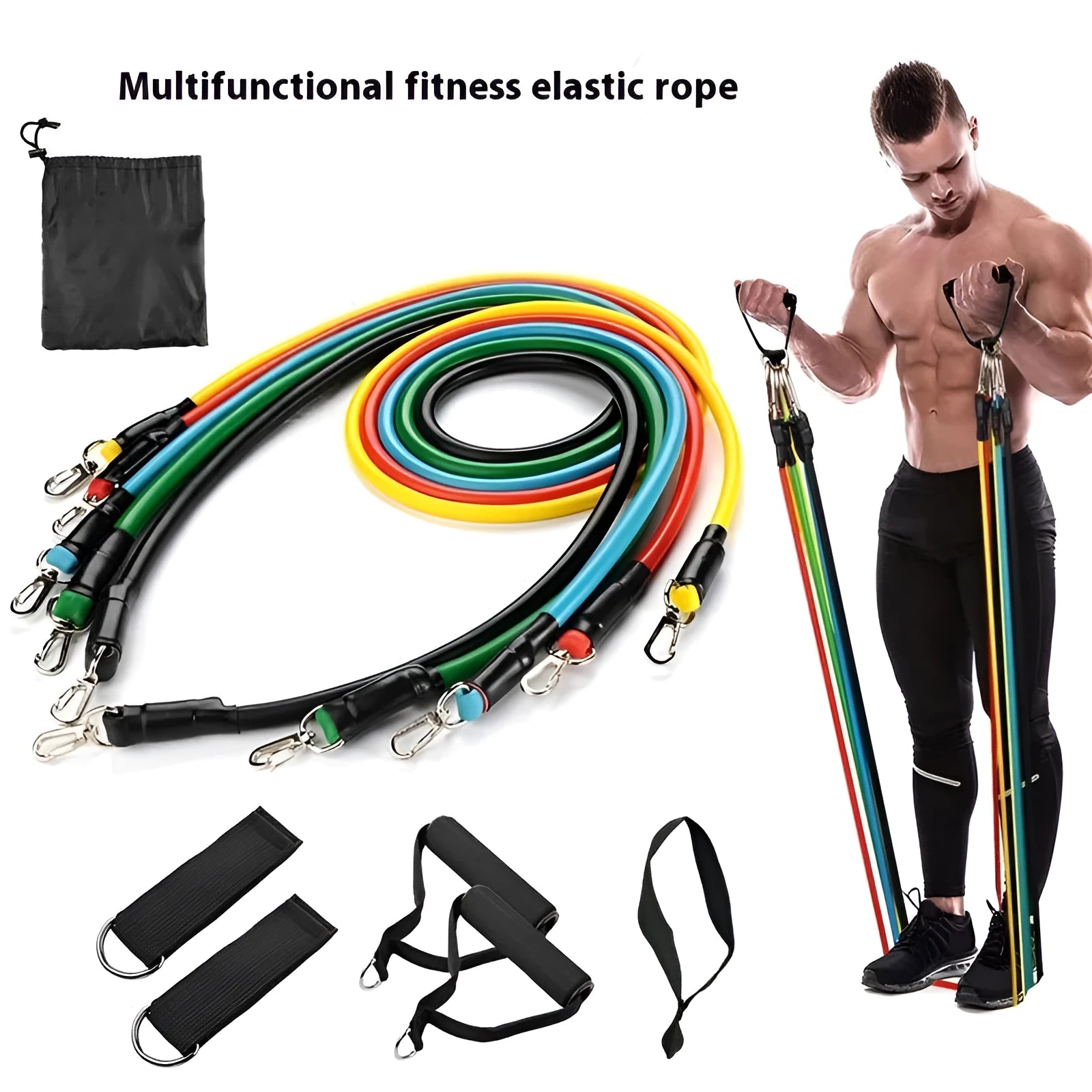 Multi-functional door sports 11-piece set with combination pulling rope in ABS plastic construction