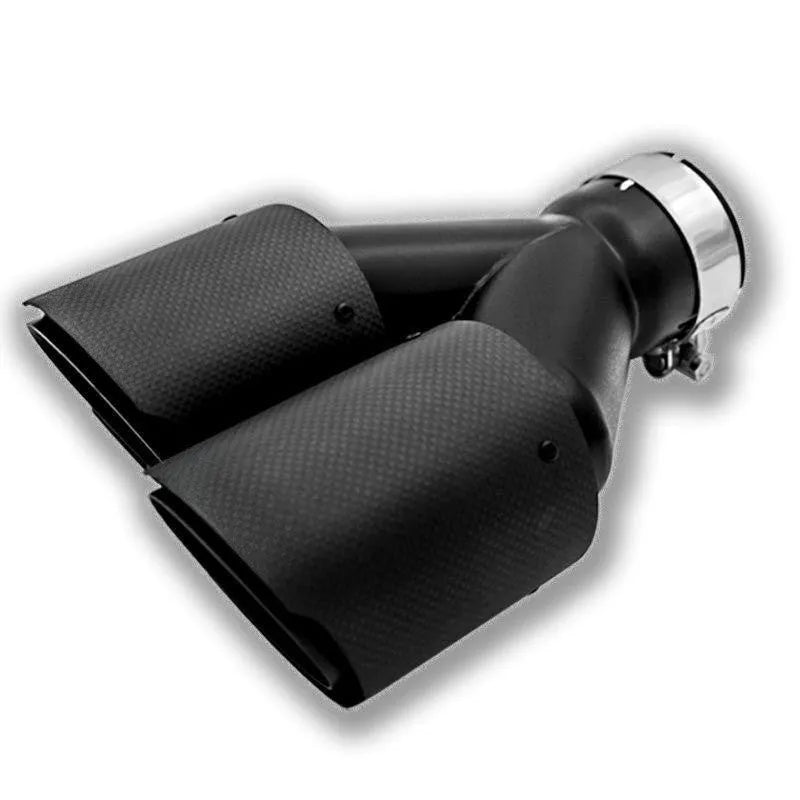 Black carbon fibre car exhaust pipe with dual outlet nozzle tail design