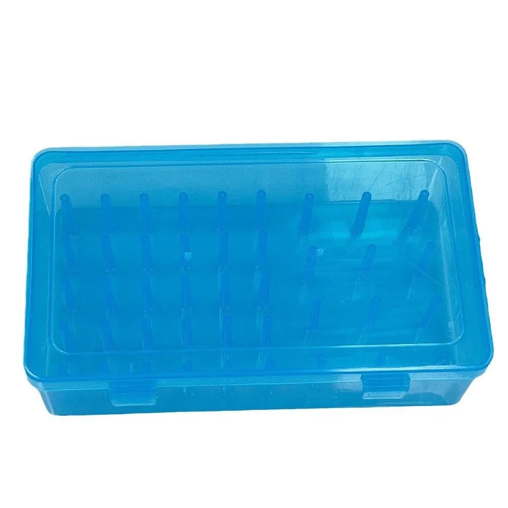 Plastic storage box with 42 compartments for embroidery threads and sewing kit organisation