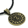 Lunavin ODing alloy pendant necklace with antique silver finish on a leather rope and a separate snake bones chain.