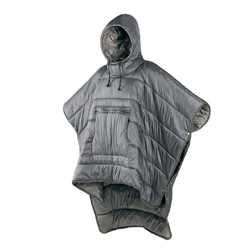Outdoor cloak sleeping bag in Army Green, convertible to blanket, 200x140cm nylon construction