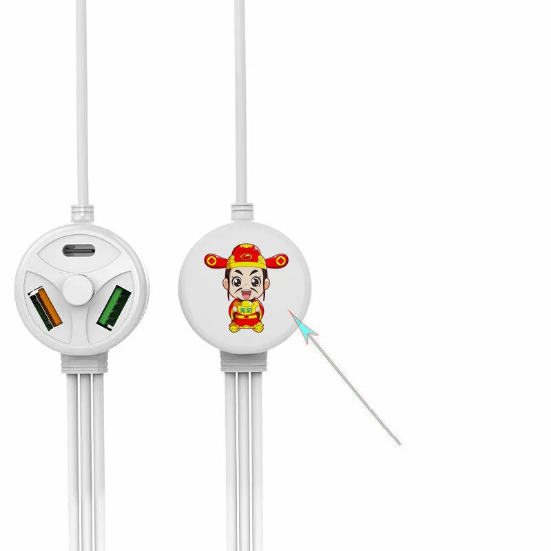 PD PVC mobile phone charging cable with three connector branches showing USB, Mini USB, Micro USB, and TYPE-C interfaces