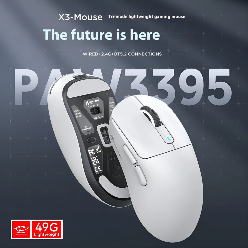 Rechargeable three-mode Bluetooth mouse in black, shown with USB receiver and coiled parachute cable.