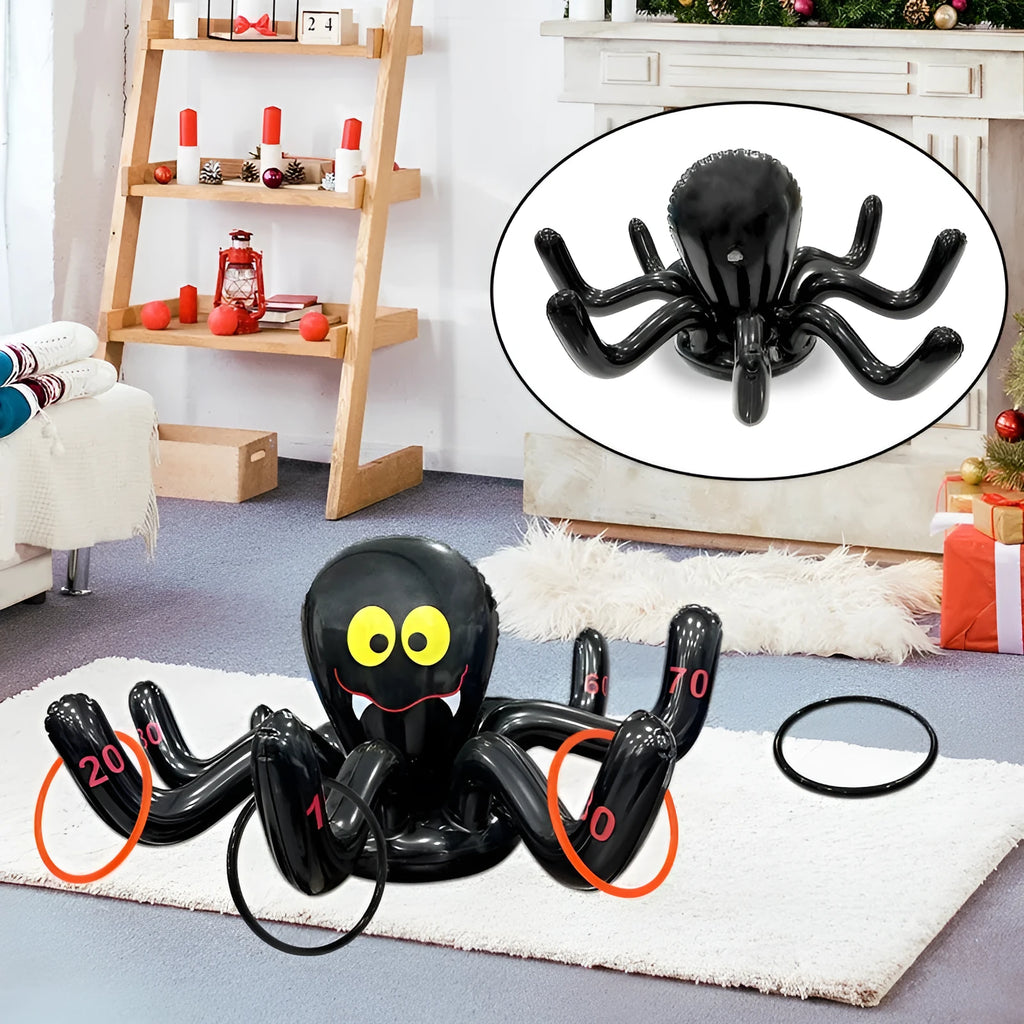 Colourful inflatable PVC throwing toy ferrules in octopus, antlers, witch hat, and Santa Claus designs.