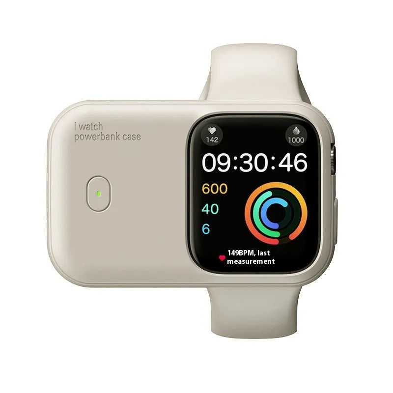 Apple Watch portable charging case with silicone cover in brown, midnight blue or starlight colours