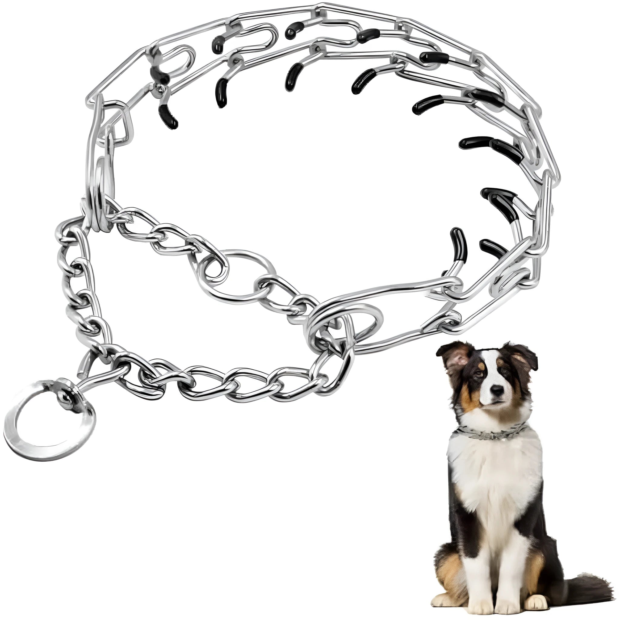 Stainless steel adjustable dog prong collar with comfort rubber tips and chain links