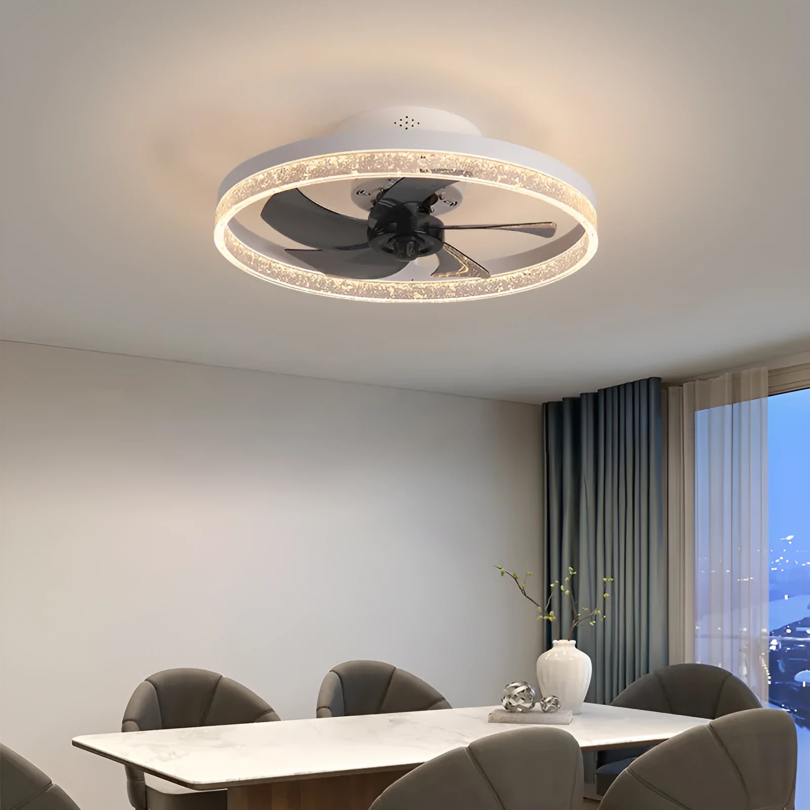 Nordic ceiling fan light with remote control in gold finish, 50cm diameter