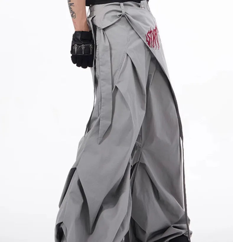 Boys black and grey wide leg summer pants with loose Korean style fit