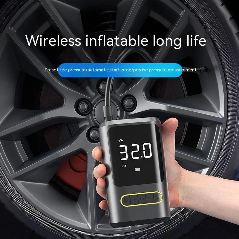 Handheld wireless digital display car tyre inflator pump with LED light and air hose
