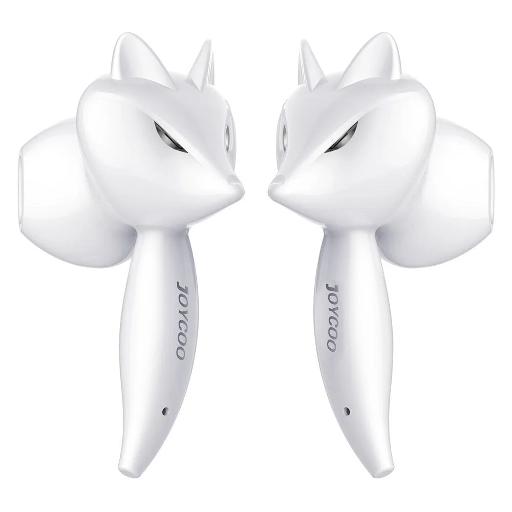 Cartoon fox Bluetooth wireless headset in red with dual earplug design and battery display