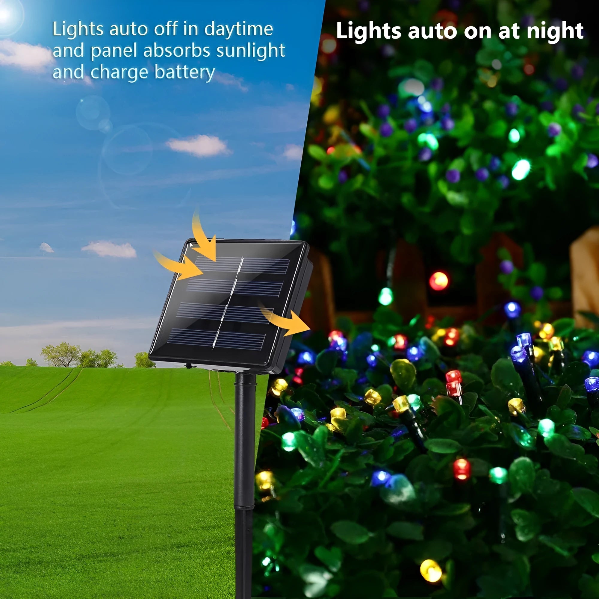 Solar-powered LED string lights outdoor waterproof Christmas patio decoration warm white 20 LEDs