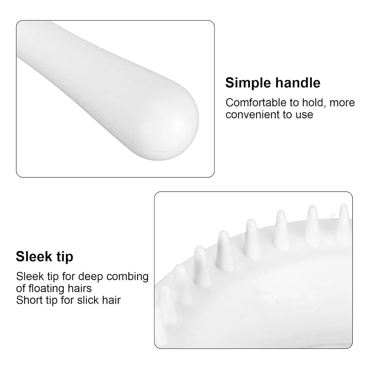 Blue and white pet grooming brush with double-sided design showing deshedding and massage functions