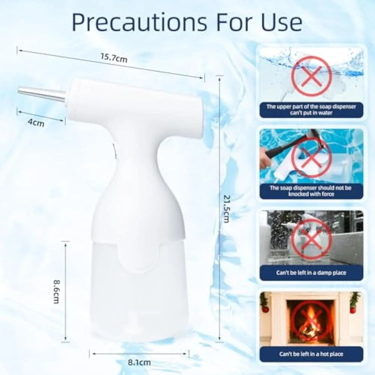 White electric foam soap dispenser with rechargeable battery and two nozzle attachments