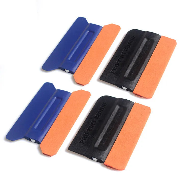 Car vinyl film scraper tool with magnetic head attachment in black and blue deerskin and wool options