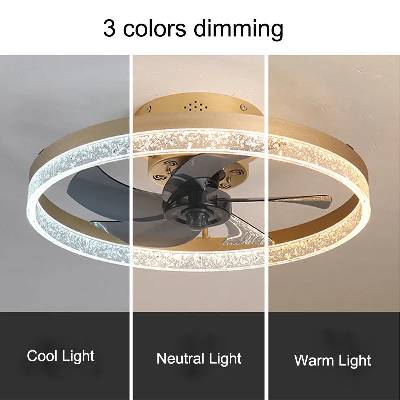 Nordic ceiling fan light with remote control in gold finish, 50cm diameter