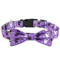 Adjustable polyester dog collar with cartoon pattern in black, purple, white, and yellow