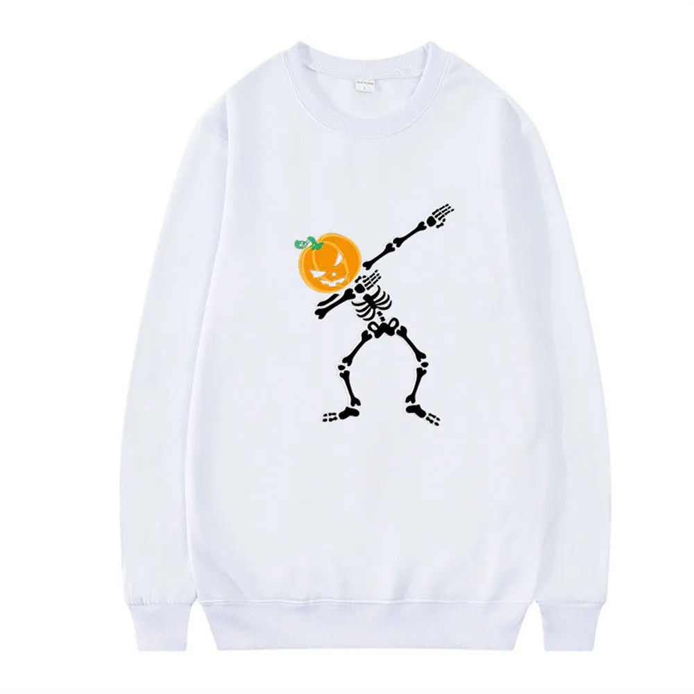 Women's casual printed long sleeve crew neck top on a hanger