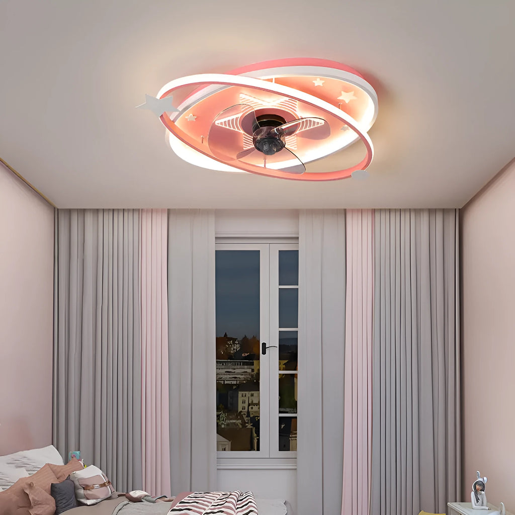 Modern children's bedroom ceiling fan with integrated LED light and remote control