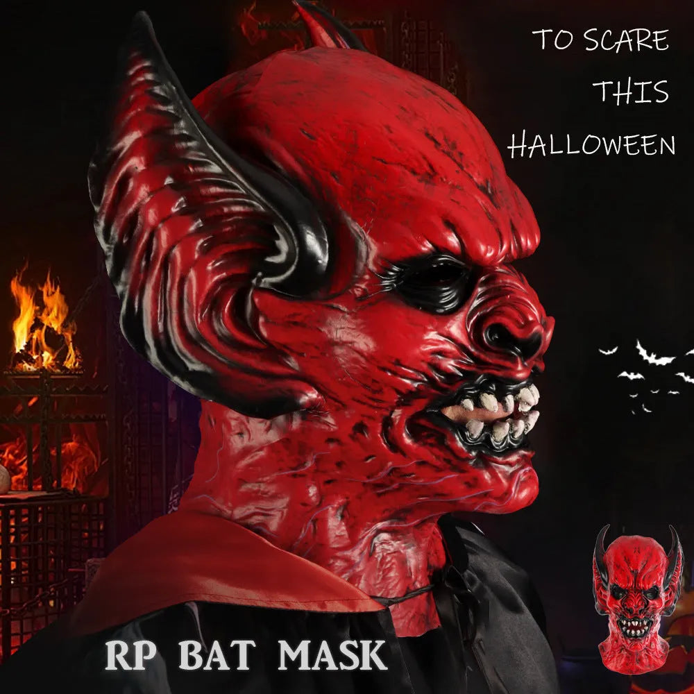 Red bat head cover party mask for Halloween Christmas horror dress up