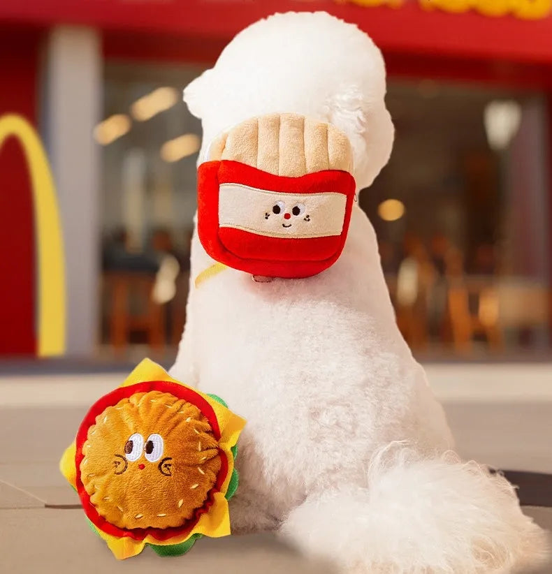 Cartoon hamburger chips design adjustable escape-proof vest leash rope for a dog.