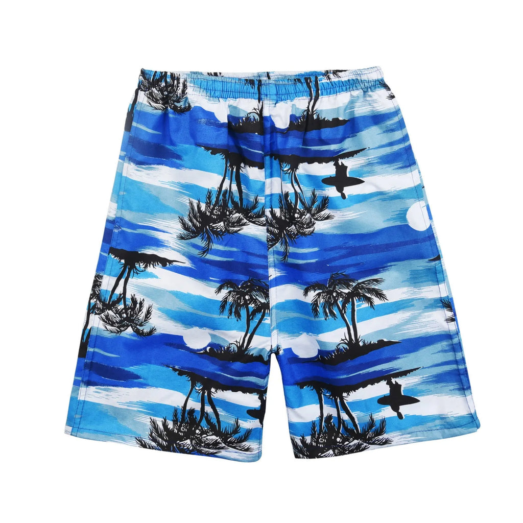 Men's floral printed five-point swimming trunks in polyester fabric with free size fit