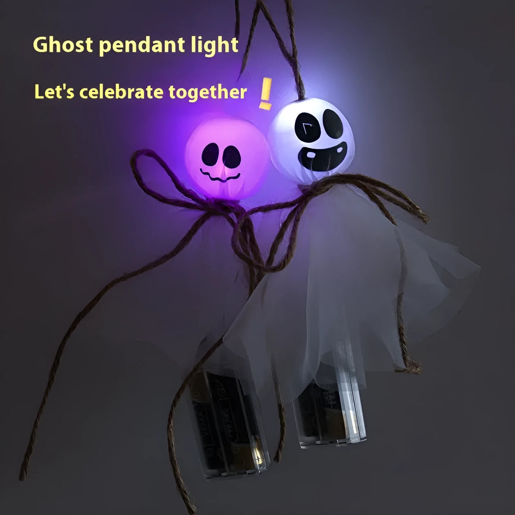 Halloween LED lighting chain with battery box and colourful ghost-shaped PVC lights