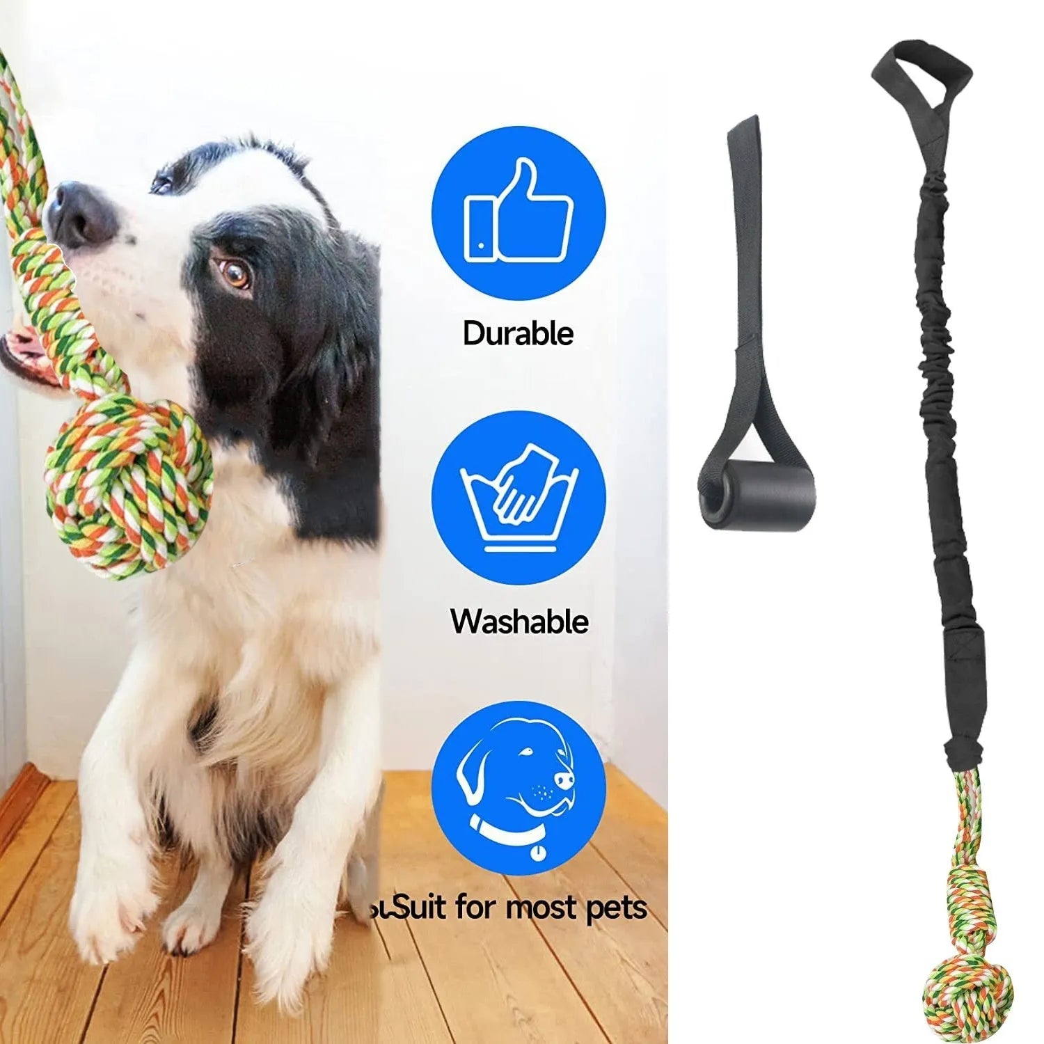 Cotton thread dog tug-of-war rope toy in black, grey or red colours for interactive play