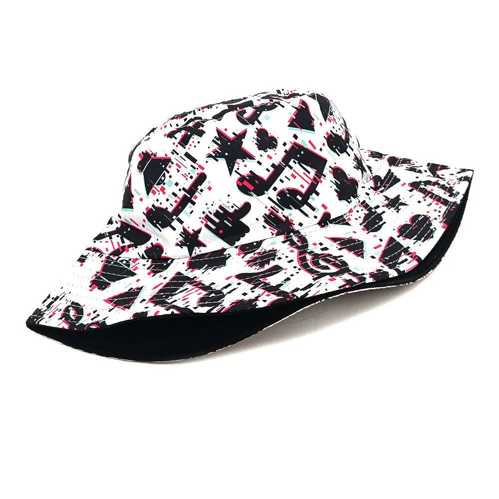 Musical note patterned polyester bucket hat with dome crown for outdoor sun protection