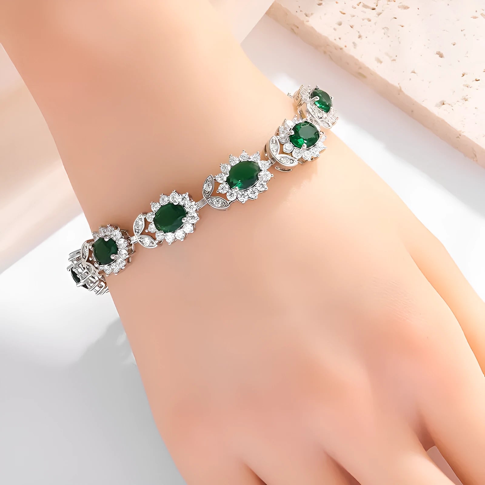 Women's simple zircon inlay bracelet in environmentally friendly alloy, shown in various gemstone-inspired colour finishes.