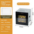Stainless steel food dehydrator with digital LED panel and multiple stacking trays.